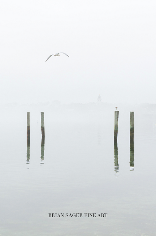 36x24" Print on Metal: Winter Fog, Nantucket Harbor