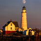 Nautical fine art metal print of Boston Light lighthouse at moonrise by Brian Sager